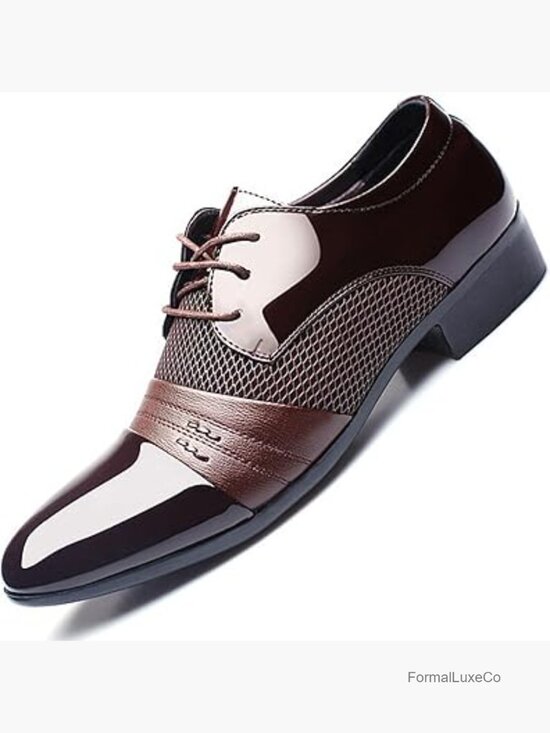 Patent Leather Oxfords Dress Shoes Business Casual Breathable Mesh Lace-Up